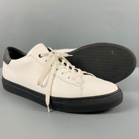 SAKS FIFTH AVENUE Size 12 White Black Leather Low Top Lace-Up Shoes