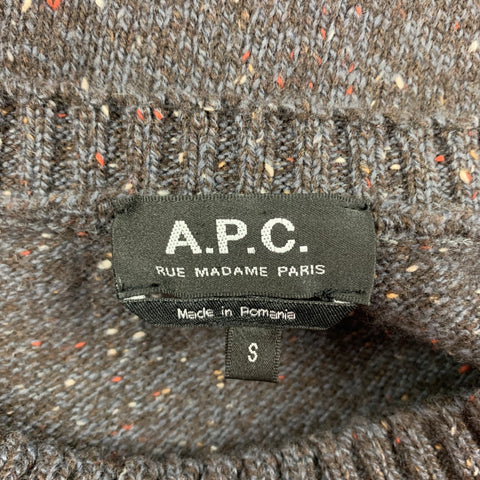 A.P.C. Size S Grey Brown Knitted Wool Crew-Neck Sweater