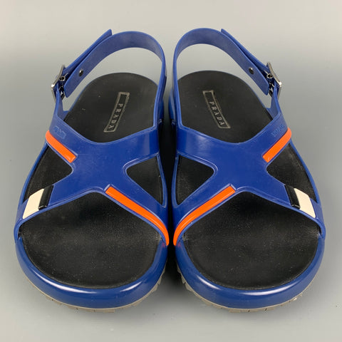 PRADA Size 9 Blue & Orange Color Block Acetate Ankle Strap Sandals