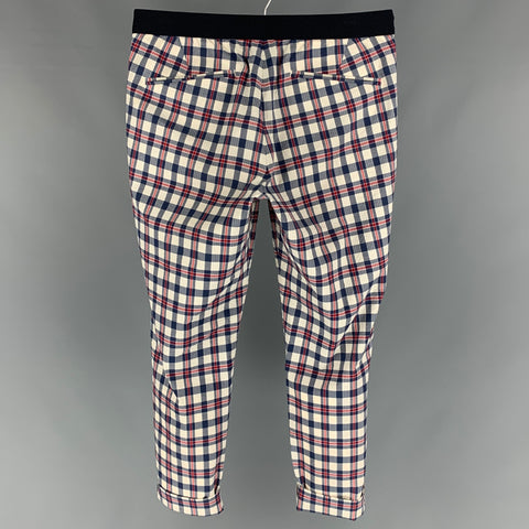 JOURNAL STANDARD Size 32 Cream & Navy Plaid Elastic Waistband Casual Pants