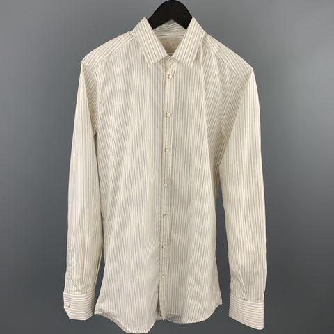 DOLCE & GABBANA Size M White Stripe Cotton 3/4 Sleeves Long Sleeve Shirt