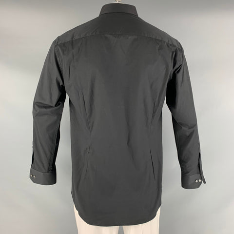 EMPORIO ARMANI Size L Black Solid Cotton / Elastane Long Sleeve Shirt