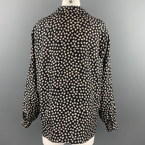 SALVATORE FERRAGAMO Size 10 Black & White Abstract Silk V-Neck Blouse