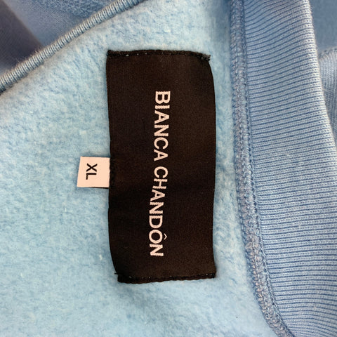 BIANCA CHANDON Size XL Light Blue Black Graphic Cotton Crew-Neck Pullover