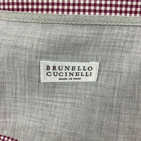 BRUNELLO CUCINELLI Size M Burgundy White Checkered Cotton Long Sleeve Shirt
