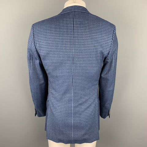 BRIONI Size 40 Navy & Blue Checkered Wool Notch Lapel Custom Sport Coat