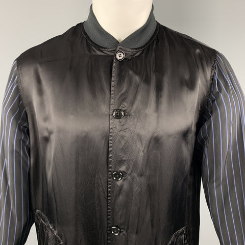 COMME des GARCONS Size S Black Mixed Fabrics Lightweight Graphic Patch Pockets Buttoned Cupro Coat