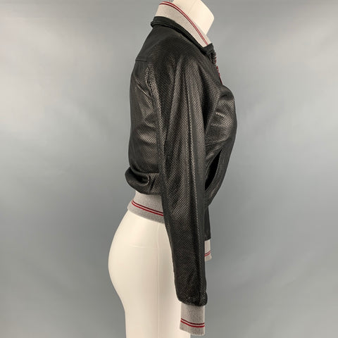 DR ROMANELLI Size S Black Grey Leather Perforated Jacket