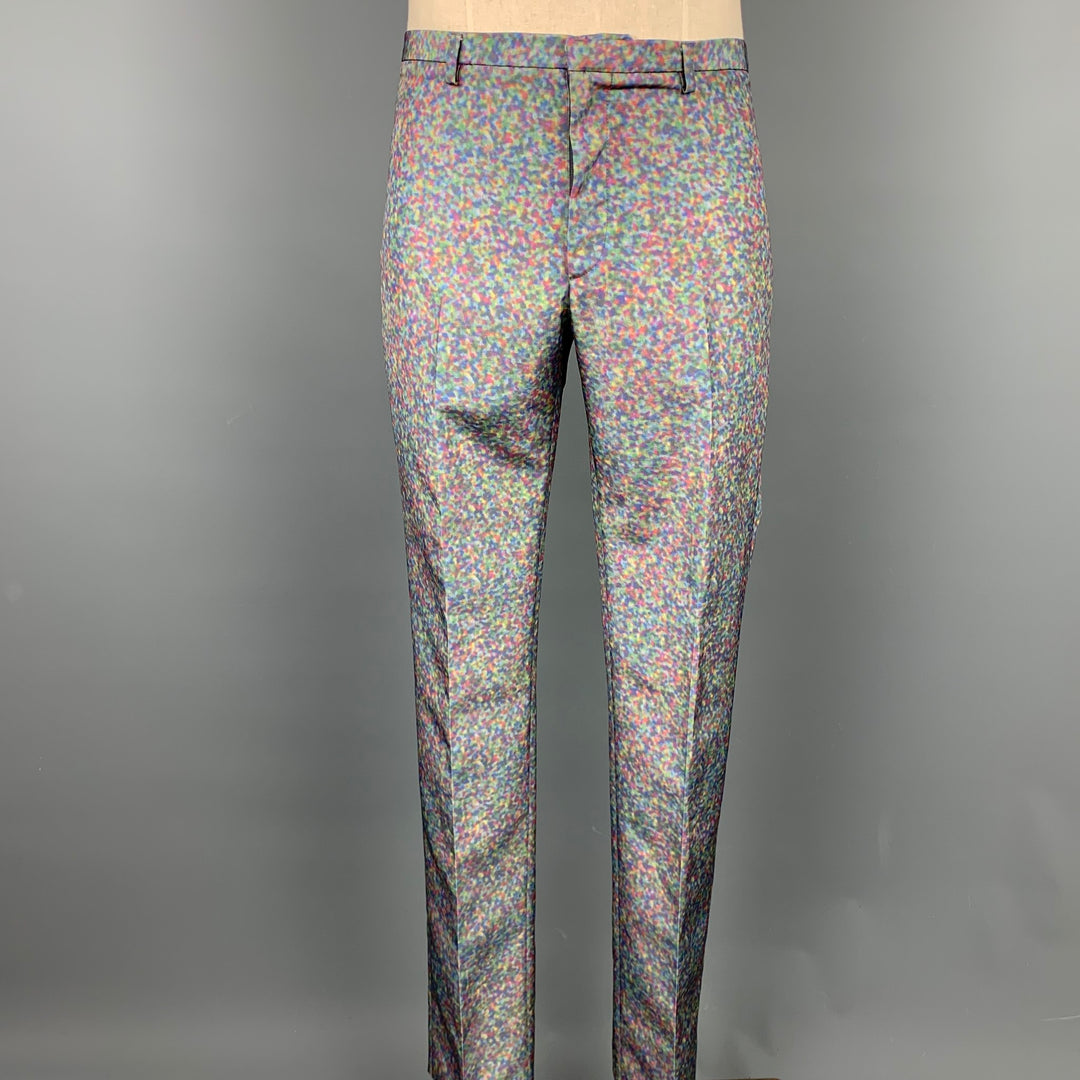 CALVIN KLEIN COLLECTION Size 38 Multi-Color Spotted Polyester Notch Lapel Suit