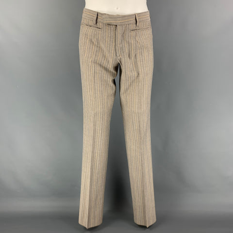 D&G by DOLCE & GABBANA Size 36 Khaki Navy Stripe Polyester Blend Notch Lapel Suit