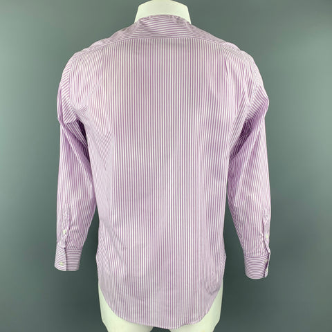 MICHAEL BASTIAN Size L White & Purple Stripe Cotton Button Up Long Sleeve Shirt