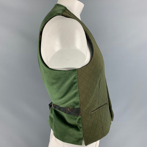 ETRO Size 40 Olive Quilted Cotton Blend Buttoned Vest