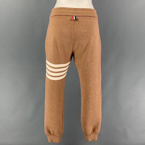 THOM BROWNE Size 4 Camel Cream Cotton Blend Stripe Sweatpants