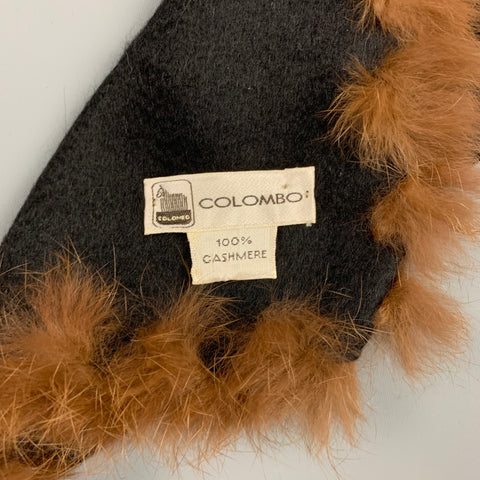 COLOMBO Black & Brown Cashmere Fur Trim Scarf