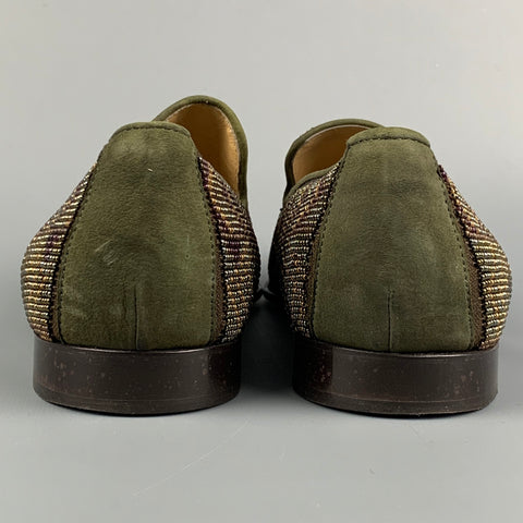 DONALD J PLINER Size 9.5 Brown & Gold Beaded Leather Slip On Loafers