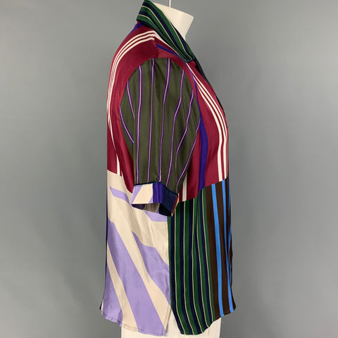 PIERRE-LOUIS MASCIA Camisa de manga corta Camp de seda a rayas multicolor talla M
