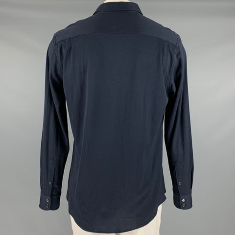 RODD & GUNN Size L Navy Textured Cotton Long Sleeve Shirt
