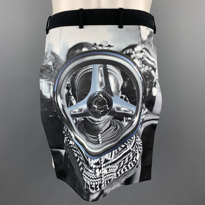 GIVENCHY Resort 2013 Size 32 Black Graphic Polyester Apron Skirt
