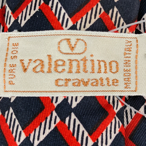 VALENTINO Navy Red Checkered Silk Tie