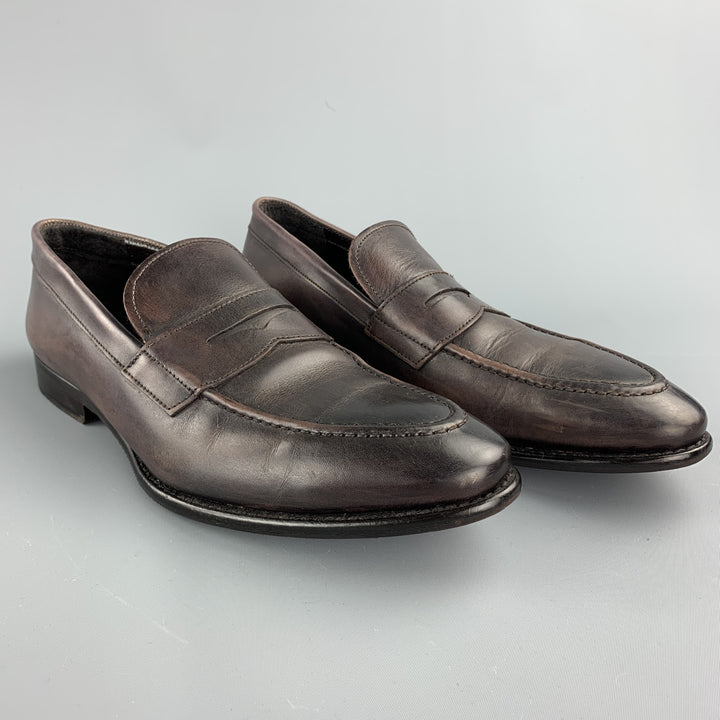 TO BOOT NY Size 10.5 Brown Antique Leather Slip On Loafers