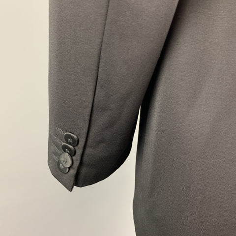 VALENTINO Size 46 Long Black Wool Peak Lapel Double Breasted Tuxedo