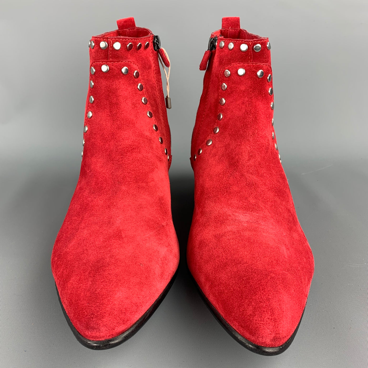 CoSTUME NATIONAL Size 10 Red Studded Suede Side Zipper Boots