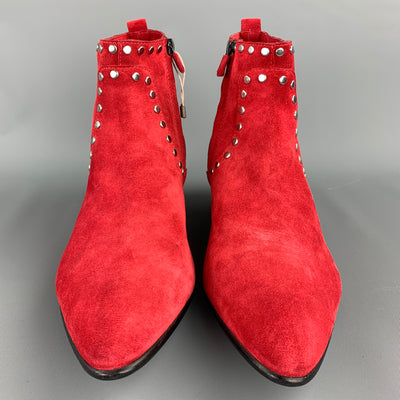 CoSTUME NATIONAL Size 10 Red Studded Suede Side Zipper Boots