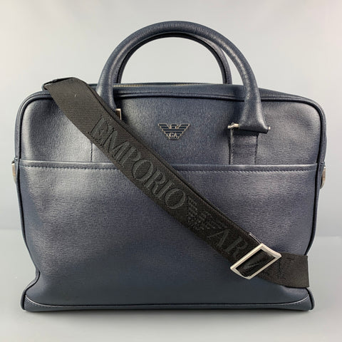 EMPORIO ARMANI Sac porte-documents en cuir Saffiano texturé bleu marine