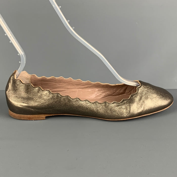 CHLOE Size 8.5 Gold Leather Solid Ballet Flats