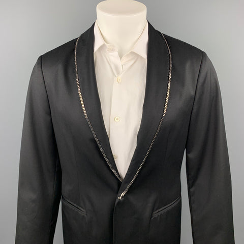 JOHN VARVATOS Size 38 Black Wool Chain Trim Shawl Collar Sport Coat