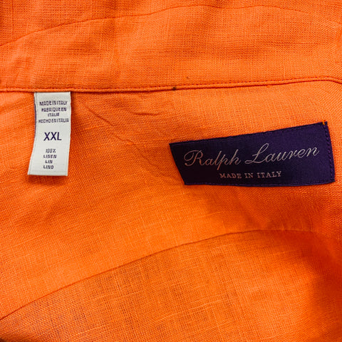 RALPH LAUREN Size XXL Orange Linen Spread Collar Long Sleeve Shirt