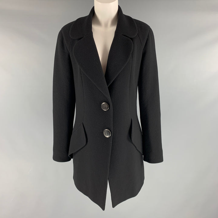 BALENCIAGA Size 8 Black Wool Single Breasted Coat