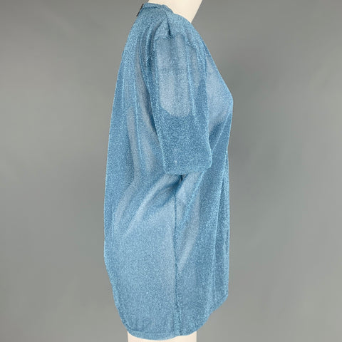 GUCCI Size S Blue Polyamide Blend Metallic Back Zip T-Shirt