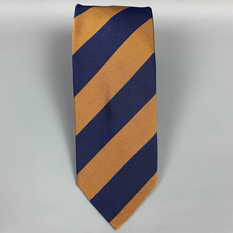LUCIANO BARBERA Navy & Brown Stripe Silk / Cotton Tie