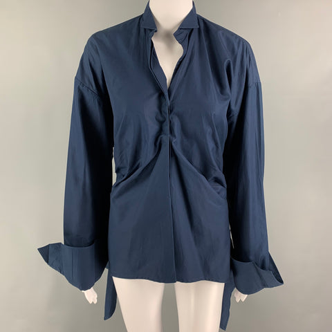 HAIDER ACKERMANN Size 0 Navy Cotton Pleated Peplum Casual Top