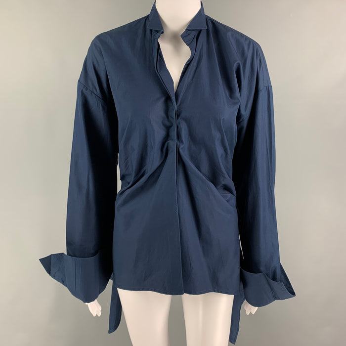 HAIDER ACKERMANN Size 0 Navy Cotton Pleated Peplum Casual Top