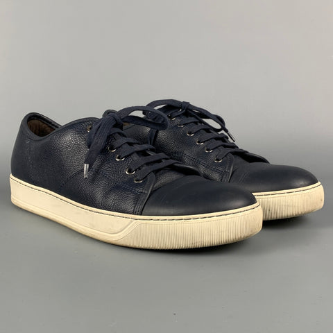 LANVIN Taille 11 Baskets à lacets en cuir bleu marine et blanc