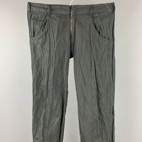 CoSTUME NATIONAL Size 32 Black Wrinkled Cotton / Metal Zip Fly Casual Pants