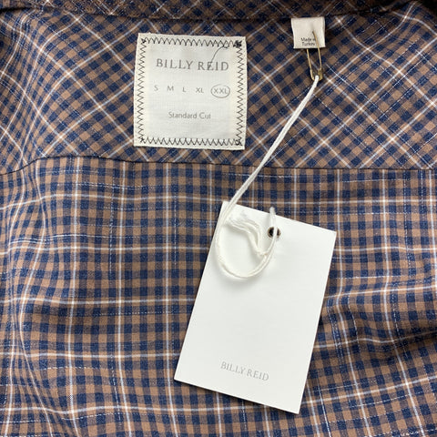 Size XXL BILLY REID Brown Plaid Cotton Patch Pocket Long Sleeve Shirt