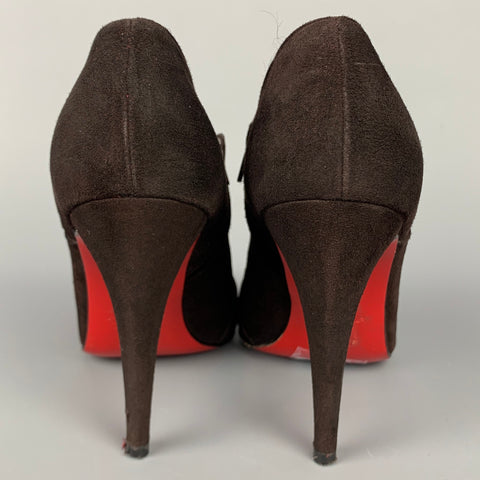 CHRISTIAN LOUBOUTIN Size 7 Dark Brown Suede Ruched Boots