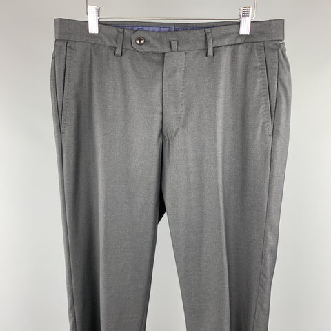 INCOTEX Taille 32 x 28 Pantalon habillé en laine unie grise à devant plat