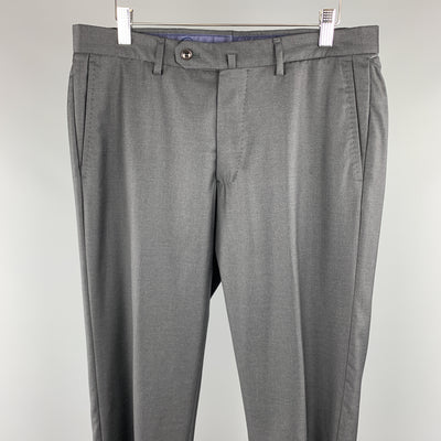 INCOTEX Size 32 x 28 Gray Solid Wool Flat Front Dress Pants
