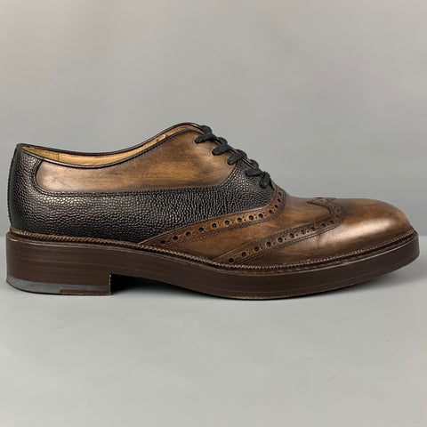 PAUL ANDREW Size 10 Brown Black Antique Leather Lace Up Shoes