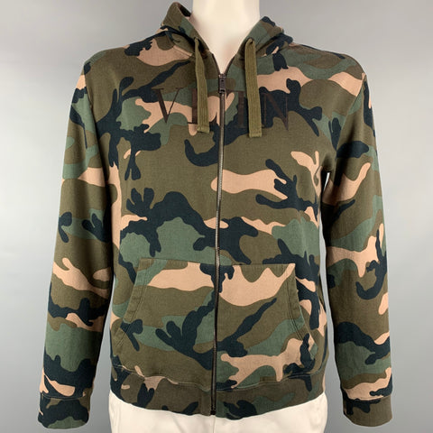 VALENTINO Size L Olive & Taupe Camouflage Cotton / Polyamide Sweatshirt