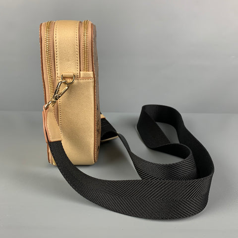 MCM Gold Black Monogram Coated Canvas Cross Body Camera Bag
