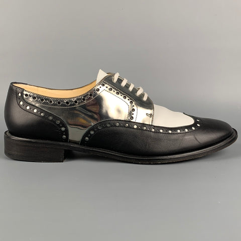 ROBERT CLERGERIE Talla 10.5 Zapatos de espectador con bloques de color blanco y negro