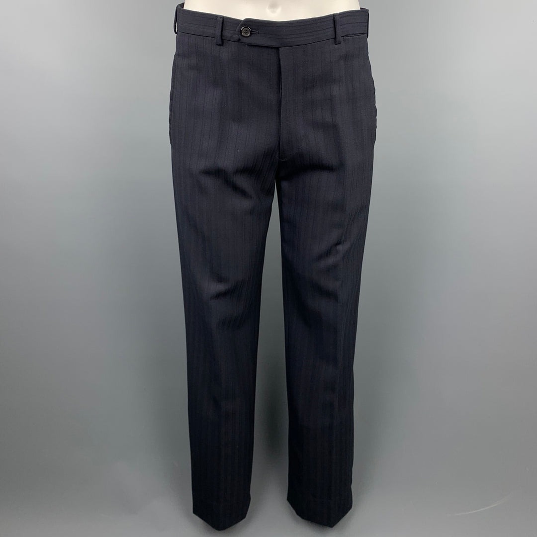 PRADA Size 38 Regular Navy Stripe Wool Blend Notch Lapel Suit