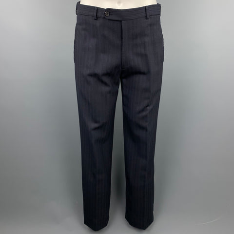 PRADA Size 38 Regular Navy Stripe Wool Blend Notch Lapel Suit