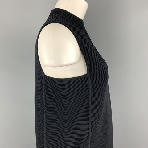 RALPH LAUREN Size S Navy Ribbed Knit Viscose Blend Mock Neck A Line Dress