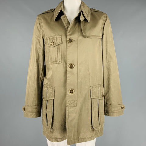 BURBERRY LONDON Size L Green Cotton Patch Pockets Trenchcoat